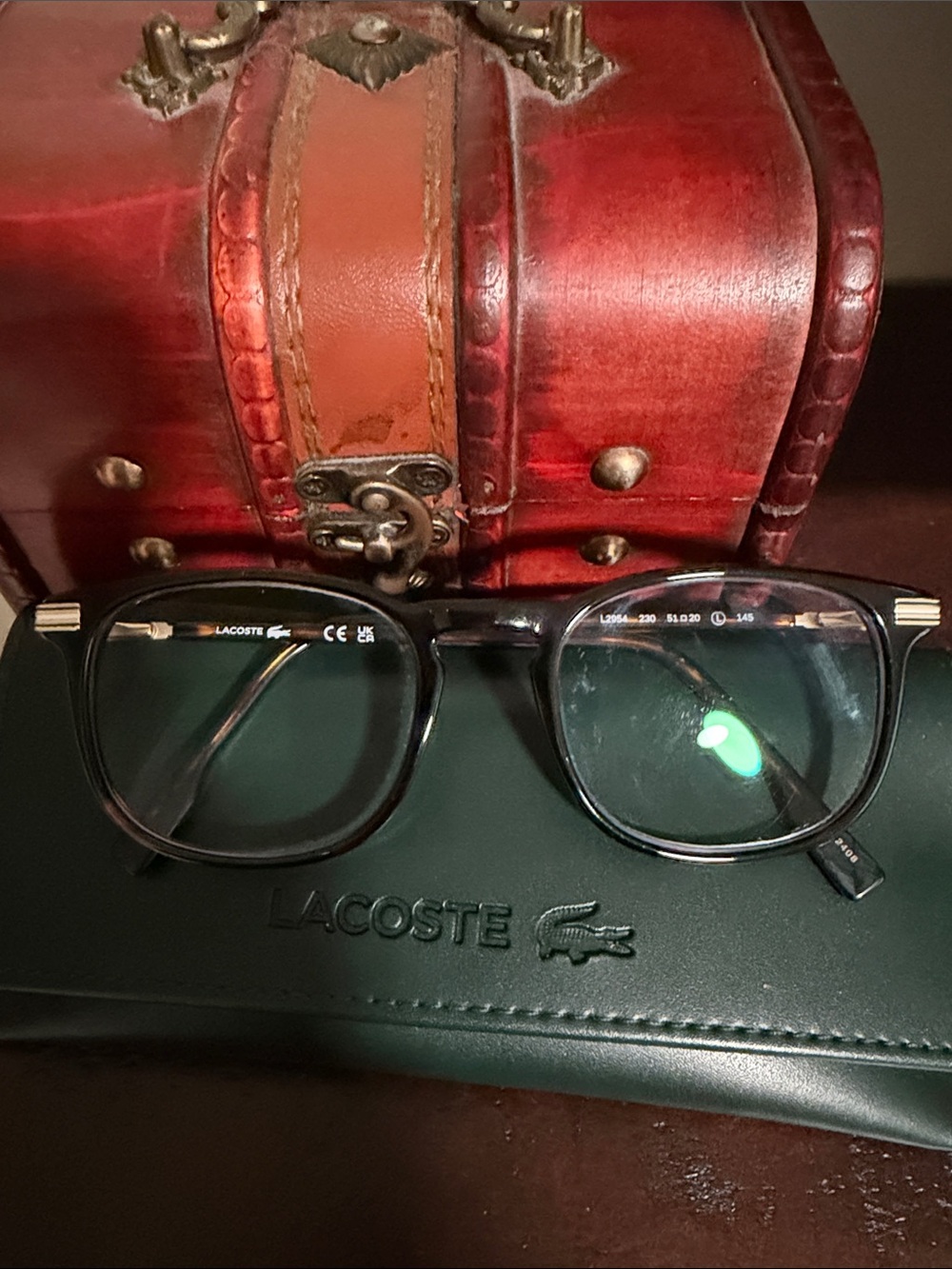 Lacoste Men's Black Eyewear Case with Dark Green Pouch